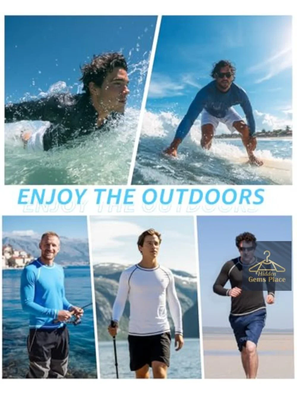 Mens UPF 50+ Long Sleeve Rash Guard Quick-Dry Sun Protection Shirt